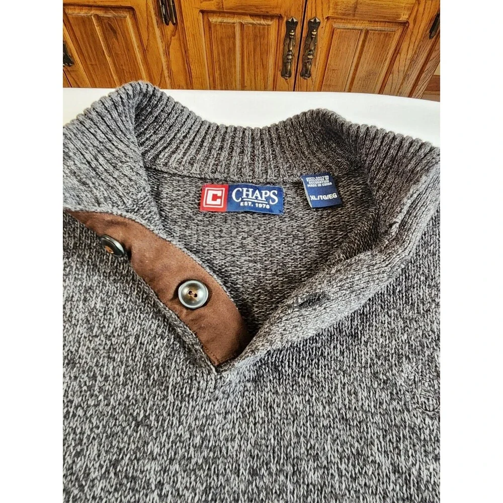 Mens Chaps Long Sleeve Quarter Button Sweater Sz XL 100% Cotton